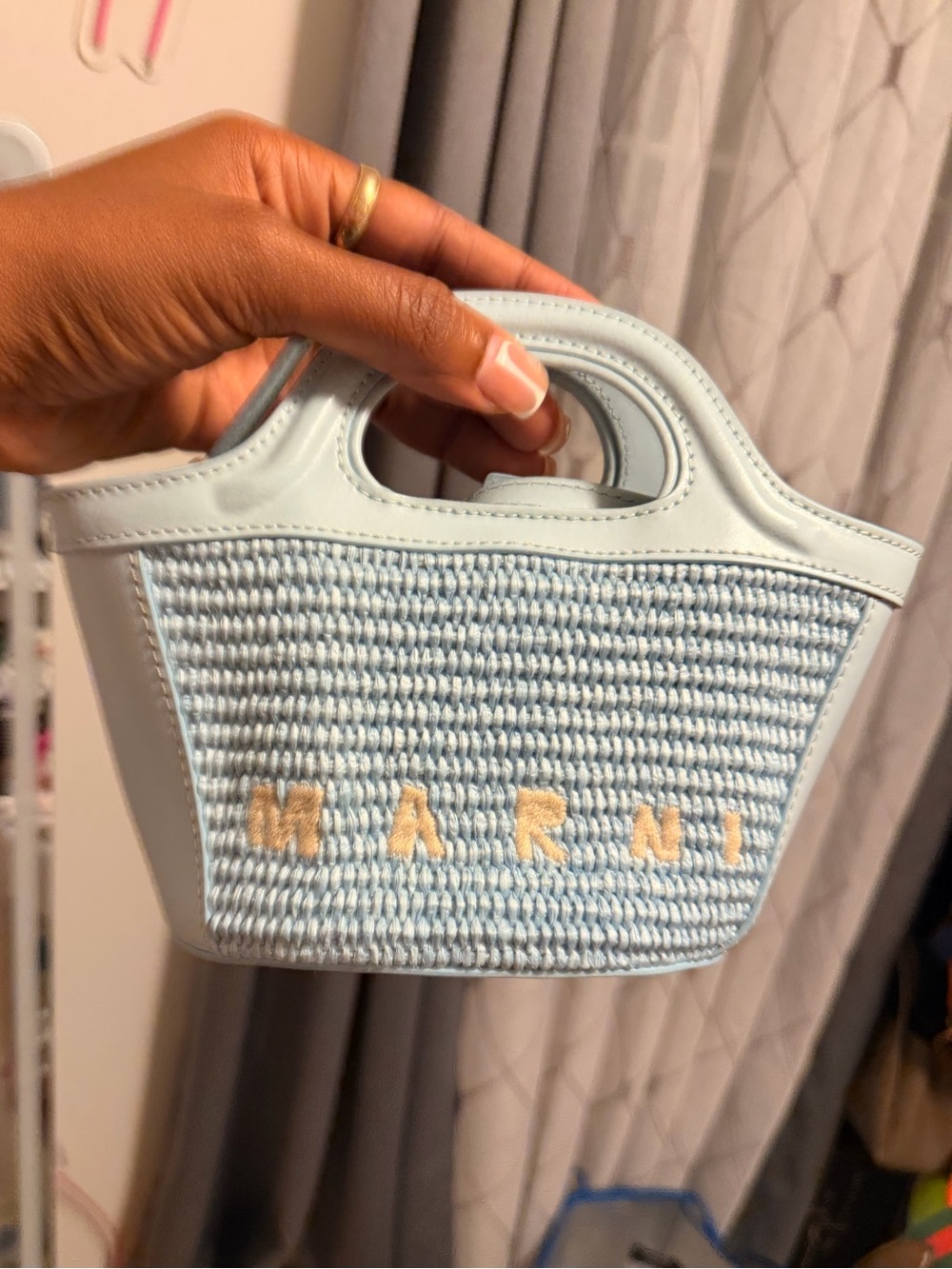 Marni Pale Blue Woven Mini Tote Bag